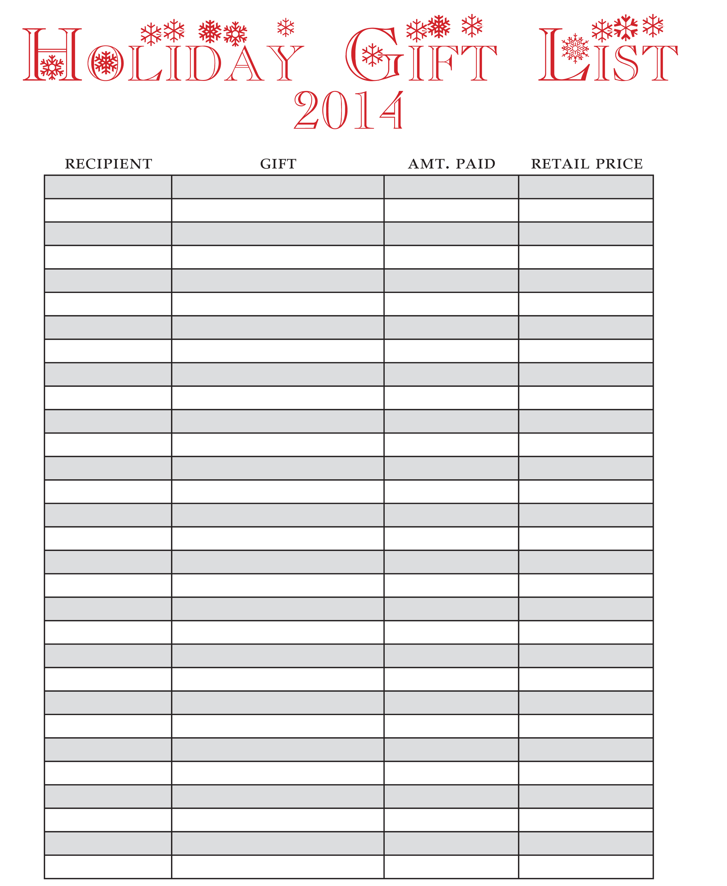Holiday Gift List FREE Printable! » One Beautiful Home
