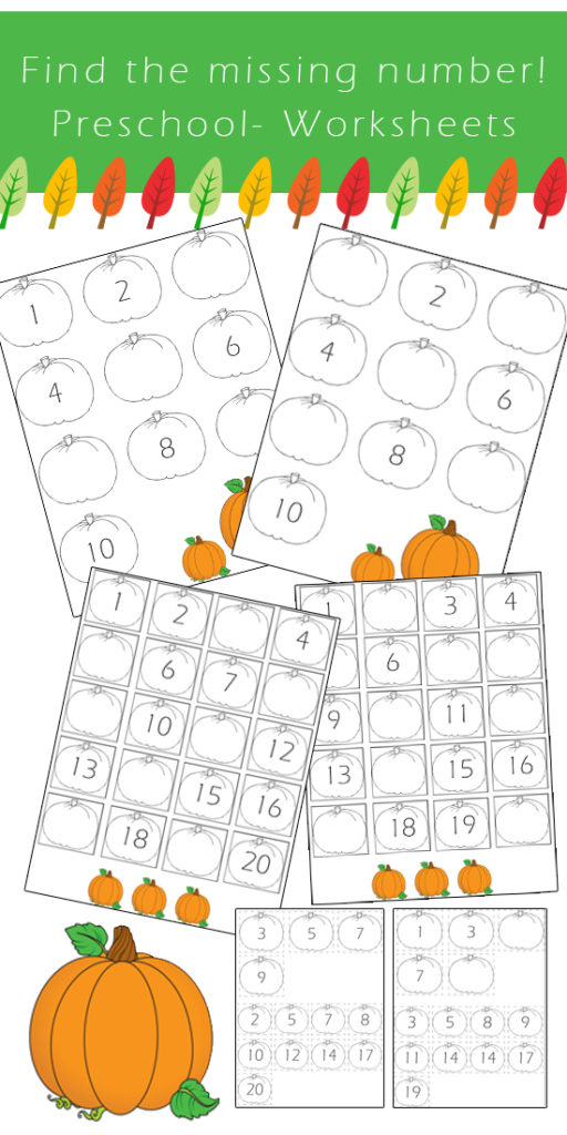 Preschool Number Worksheets - Find the Missing Number *Fall Edition