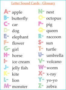 Letter sound cards - glossary- from OneBeautifulHomeBlog.com