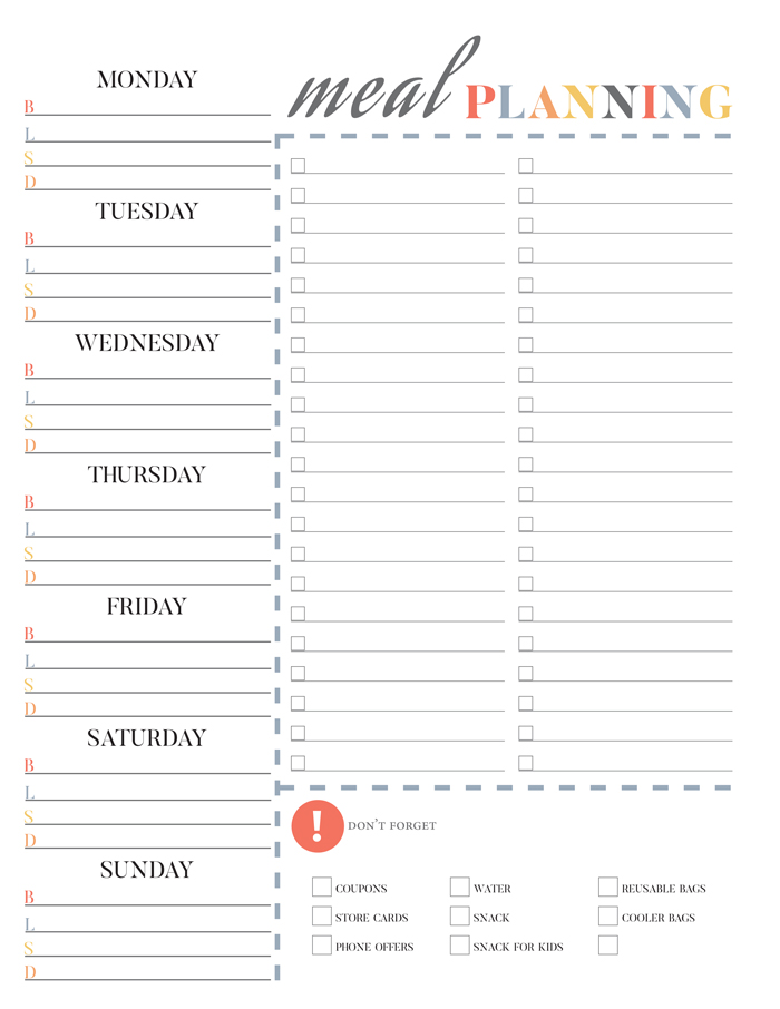 Meal Planning Page. Grab this printable and start saving yourself a ton of hassle and a lot of money!!